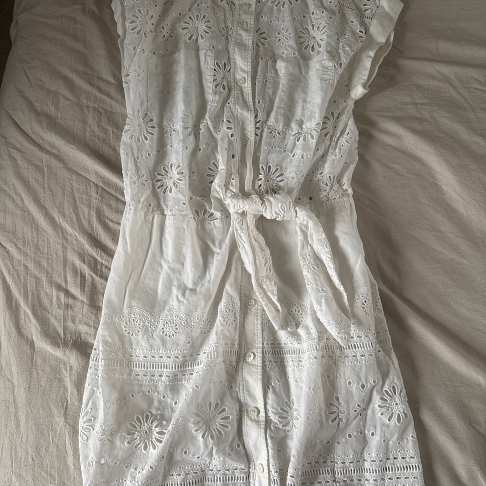 Veronica Beard Bettina White Eyelet Shirt Dress Mini Preppy Chic Size 0 - Picture 6 of 9